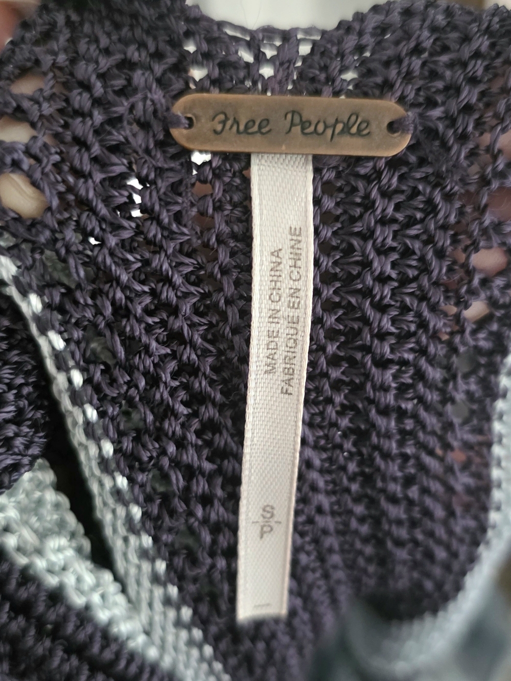 Free People FP Katies Blue Mixed-Media Crochet Mini Dress Boho Concert Sz Small - Picture 4 of 4
